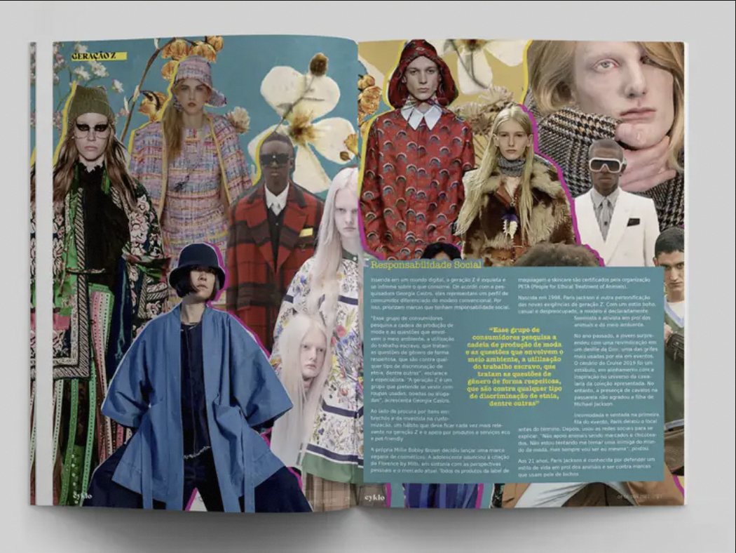 Magazine spread with fashion collage