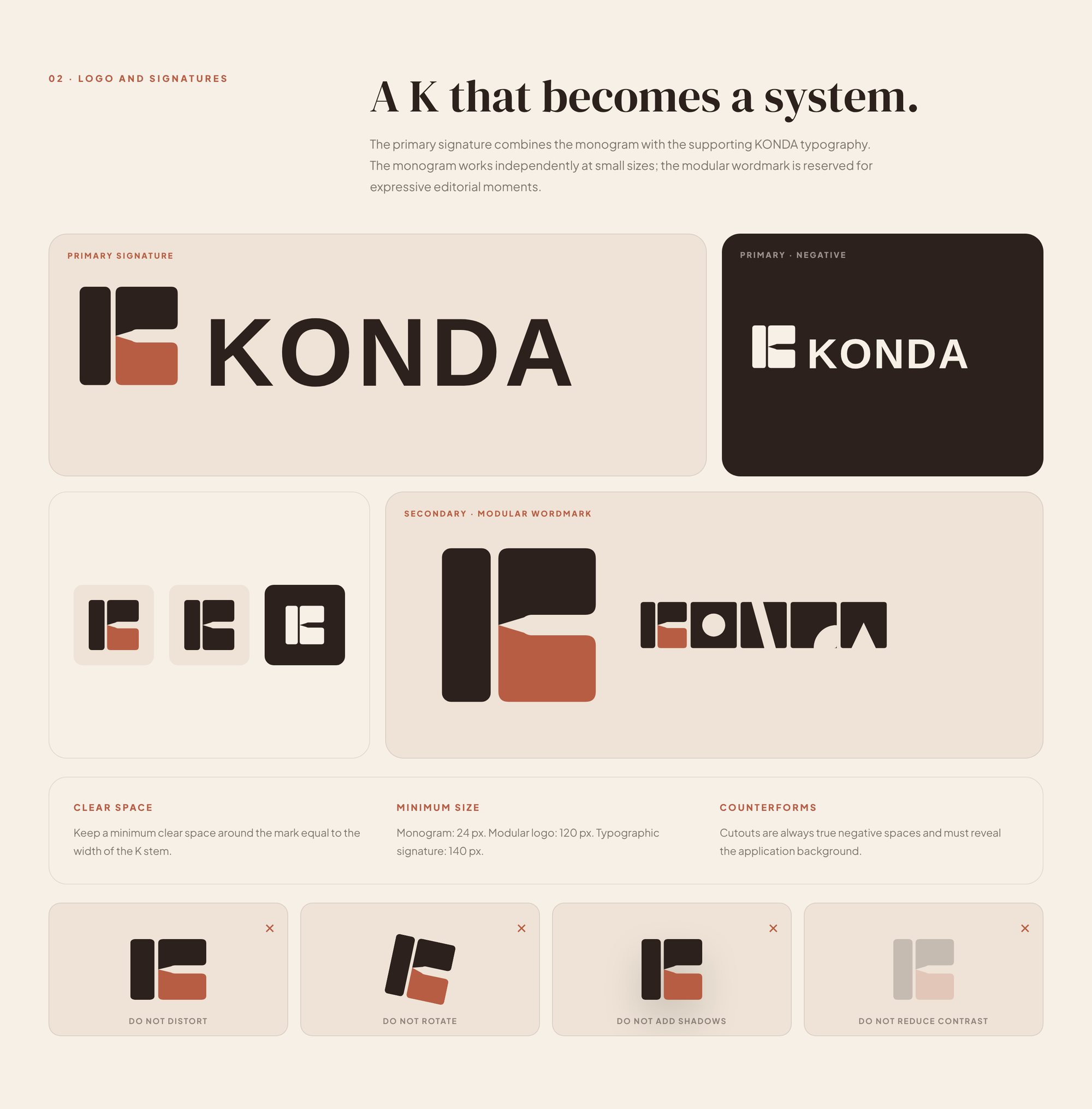 A K that becomes a system, KONDA mini brand manual