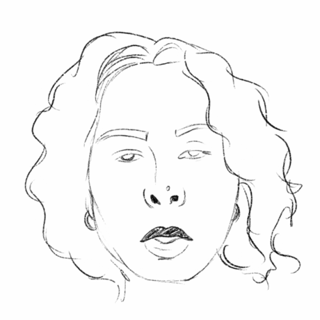 Hand-drawn frame-by-frame animation of a woman's face
